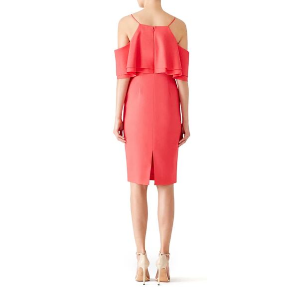 Badgley Mischka Coral Cold Shoulder Mini Dress 6 - Picture 11 of 14